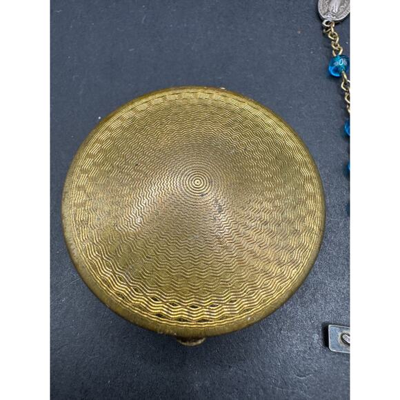 Vintage Catholic Aqua Blue Glass Rosary Silver Tone Crucifix w/ Gold Tone Case - Picture 3 of 11